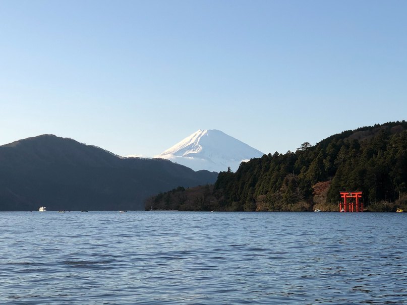 Mount Fuji beyond Lake Ashi in Hakone