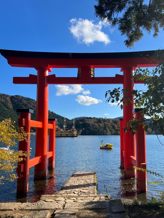 Torii gate and Lake Ashi in Hakone