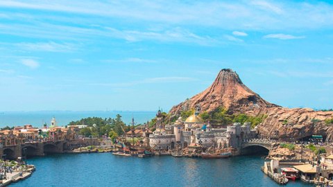 Tokyo DisneySea harbour and Mount Prometheus
