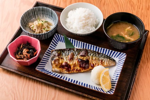 Japanese grilled fish breakfast set