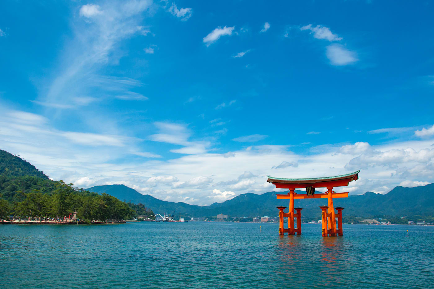 Itsukushima Shrine and its great torii standing in the water